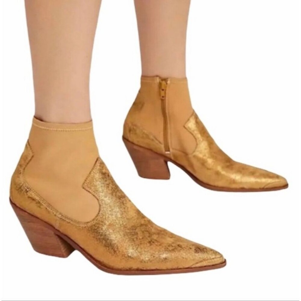 Free People Jackson West Sock Gold Metallic Western Leather Boot